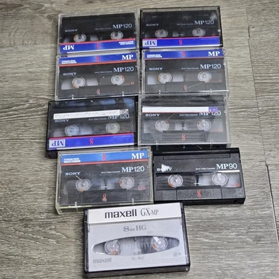 Lot of 9 Sony Metal MP 120 8mm Video 9 Cassette Tape P6-120MP 1 Maxell 1 Mp90 - Image 1 of 4