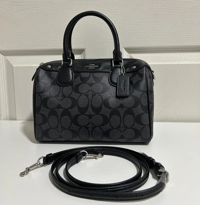 Coach MINI BENNETT SATCHEL IN BLACK LEATHER & SIGNATURE   - Image 1 of 4