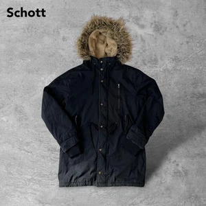 Schott Vintage USA Men's S Black Fur-Lined Mod Coat Leather Wool Jacket - Picture 1 of 18