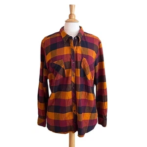 Natural Reflections Orange, Brown Plaid Flannel Button Down Shirt, Size 1X - Picture 1 of 10
