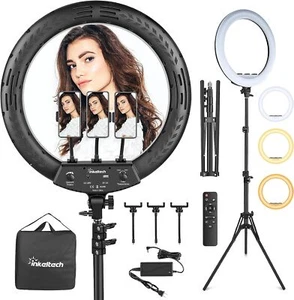 18 Ring Light with Tripod Stand 3 Phone Holders Dimmable LED Ring Light Kit - Picture 1 of 7