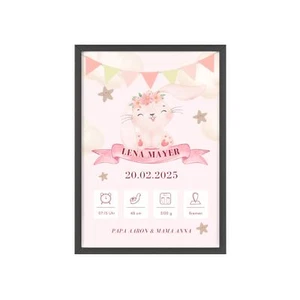 Personalisierte Geburts-Poster – Rosa Häschen Traum - Picture 1 of 13