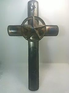 Rustic Cross w/ Blasphemous Illuminati Pentagram & Barbed Wire ~18" Tall ~Metal - Picture 1 of 9