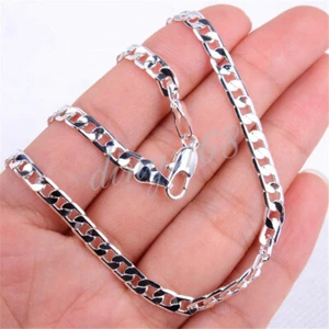18K White Gold Filled 3.6mm Wide Flat Cuban Curb Link Chain Necklace 16 ~ 30inch - Picture 1 of 2