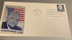 1970 Dwight D Eisenhower Sarzin Silk 1st Cachet - First Day of Issue - SC 1393 - Picture 1 of 9