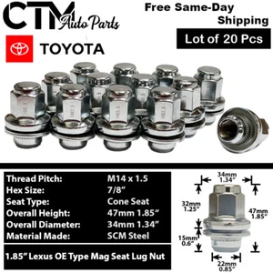 20x Chrome Toyota Lexus OEM Factory Lug Nuts M14x1.5 Fit Tundra Sequoia LX LS LC - Picture 1 of 4