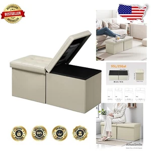 Versatile 34-Inch Leather Footrest and Storage Chest for Living Room & Bedroom - Picture 1 of 9