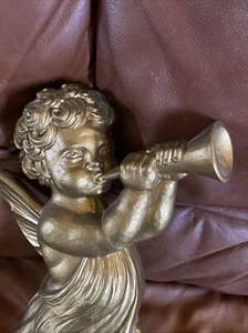 Vtg 15" ANGEL with HORN Art Wall Hanging  DART  Gold BAROQUE Rococo - Picture 1 of 4