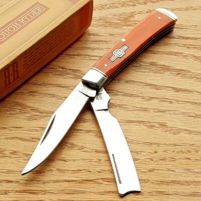 Rough Ryder Trapper PocketKnife Stainless Steel Blades Orange Smooth Bone Handle - Image 1 of 4