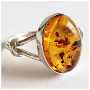 Baltic Amber Gemstone 925 Sterling Silver Christmas Gifts Ring Jewelry All Size - Picture 1 of 9