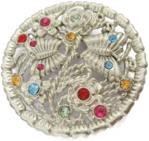 Butterflies & Roses Scroll Round Belt Buckle Filigree Multiple Color Rhinestones - Picture 1 of 8