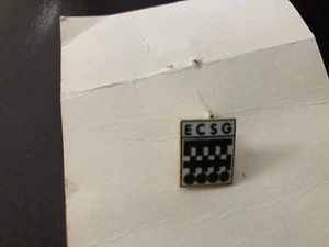 Pin de solapa ECSG vintage rectangular blanco con oro y rojo - Imagen 1 de 2