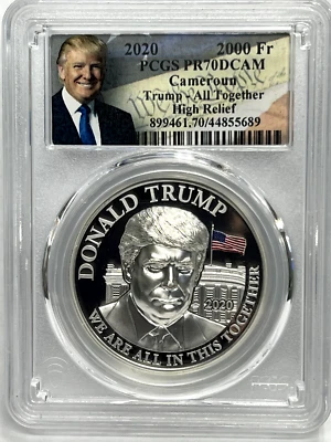 2020-C Cameroon Trump 2 oz Silver Medal PCGS PF70 DCAM High Relief 2000 FR - Image 1 of 2