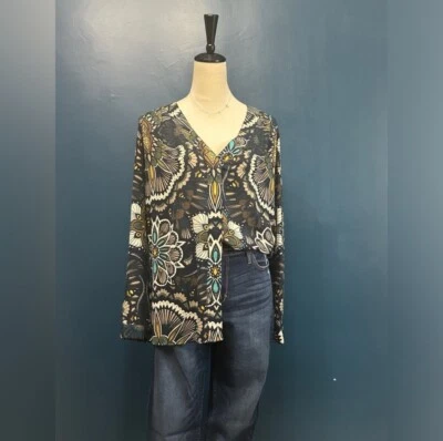 Blusa H&M Cuello en V Estampada Bohemia Cachemira Calce Suelto Botón Delantero Talla 12 Foto 1 de 4