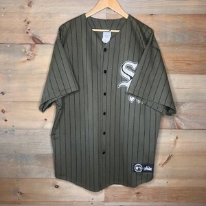 Vintage Majestic Chicago White Sox MLB Olive Green Pinstripe Jersey Men's Sz XL - Picture 1 of 10