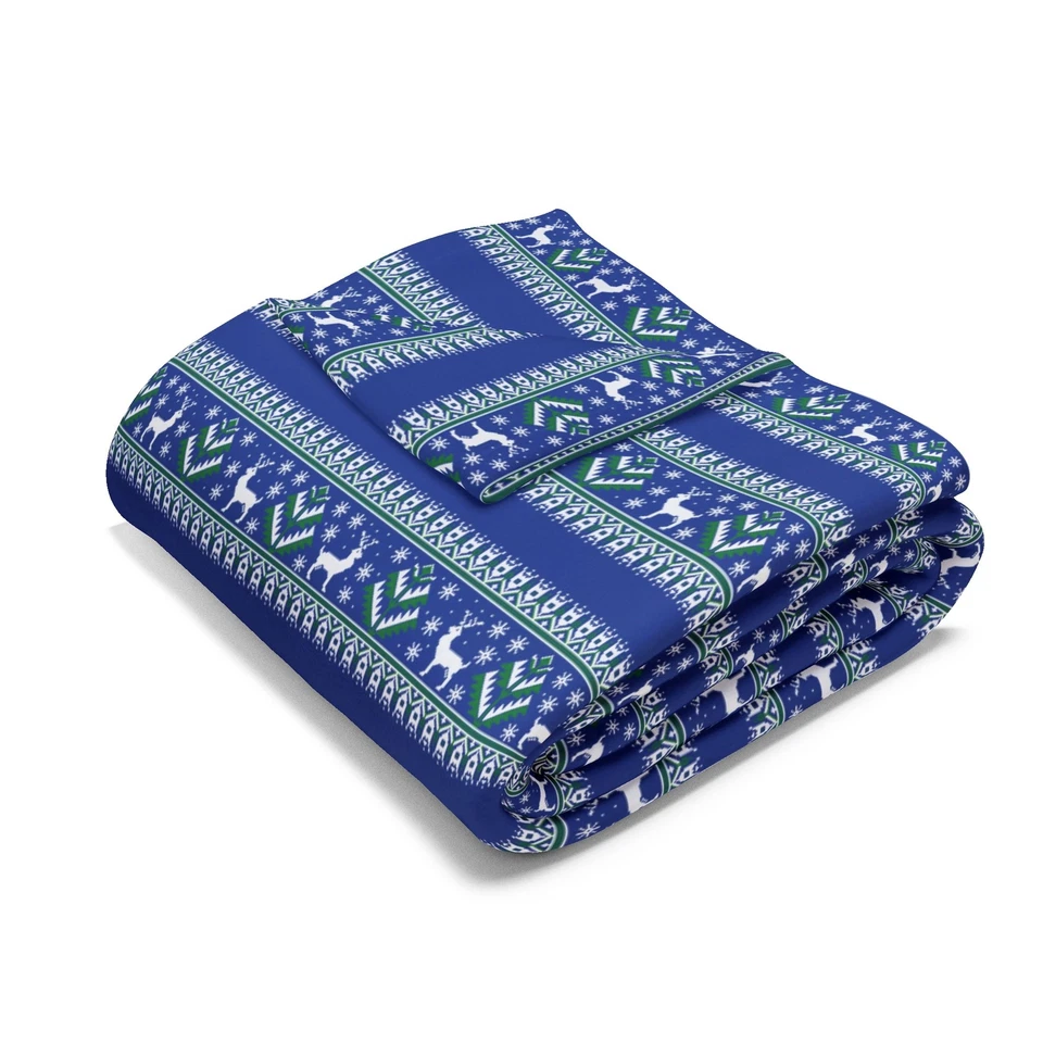 Blue Fair Isle Nordic Pattern, Cozy Arctic Fleece Blanket, Couch Throw Blanket - Image 1 of 1