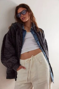 Free People Juno Steppjacke Oberteil Bomber Oversized Buttondown XS NEU 275914 - Bild 1 von 8