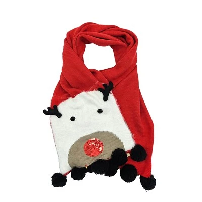 Colección Dieciocho Navidad Reno Bufanda Rojo Rudolph Pom Pom Campanas Cálido Acogedor Foto 1 de 4