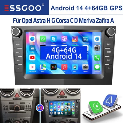 4+64G Android 14 Carplay GPS Autoradio Navi BT Per Opel Astra H Corsa C D Zafira - Immagine 1 di 4