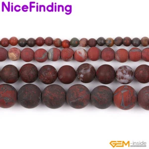 Frosted Round Natural Stone Vintage Dark Red Old Flower Agate Spacer Beads 15" - Picture 1 of 35