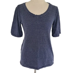 Mesop Womens Striped Short Sleeve Basic T-Shirt Top Size 2 Blue Stretch - Picture 1 of 5