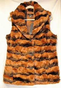 NWT-Kial Faux Mink Fur-Rich/Soft/Luxury Brown Hues-M-Carved Buttons-Collar Vest - Picture 1 of 7