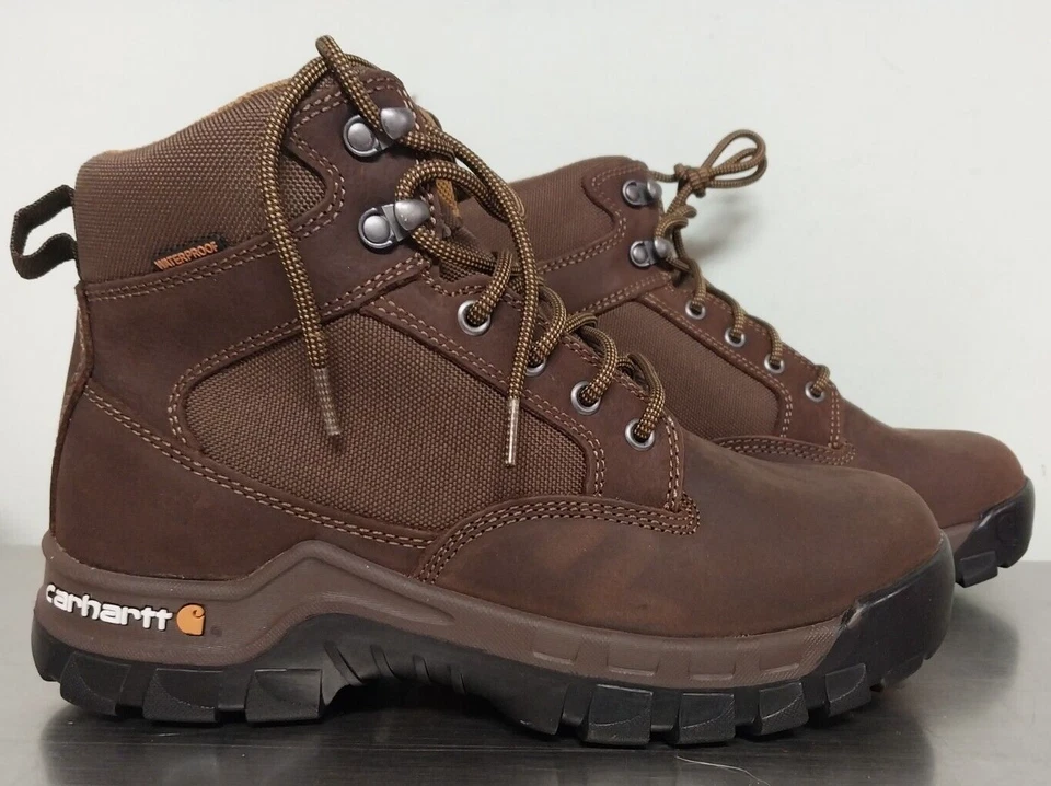 Carhartt Men's Brown Leather Lace up Steel Toed Boots 8W-#FF6013-M - Image 1 of 4