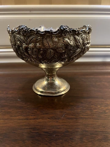 Stieff Sterling Silver Hand Chased Rose Pedestal Bowl RARE Cover