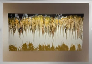 Quadro originale astratto fluido acrilico dipinto arte 10""x20"" tela firmata arte moderna - Foto 1 di 15
