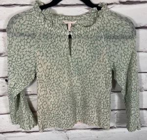 Blusa para mujer Rebecca Taylor talla L verde/blanca manga larga arrugada manga larga - Imagen 1 de 4