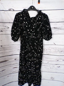 LADIES NEW LOOK BLACK MIX STARS MOON SHORT SLEEVE MIDI DRESS SIZE 4 PETITE - Picture 1 of 4