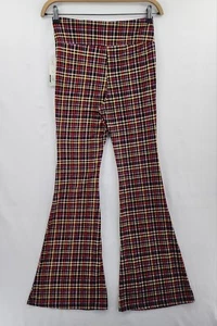 No Boundaries NOBO Flare Pants Medium 7-9 Red Black Plaid High Rise - Picture 1 of 5