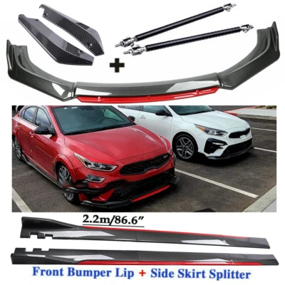 For Kia Forte 2010-2023 Carbon Fiber Front Bumper Lip Spoiler + Side Skirt Rear — 第 1/4 张图片
