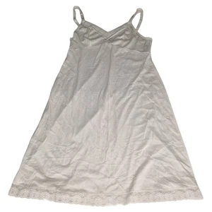 Vintage White Nylon Slip Dress Size M-L With Lace Trim Knee Length Retro Nightie - Bild 1 von 8