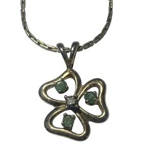 Vintage 14K GF Kleeblatt Kleeblatt Anhänger Halskette grüne Steine Smaragd Stil 22" Kette - Bild 1 von 5