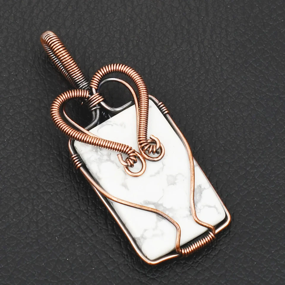 Colgante de alambre de cobre hecho a mano étnico de piedras preciosas Howlita joyería regalo 2,12" AP-38797 Foto 1 de 1