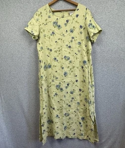 Vtg 90s Coldwater Creek Linen Floral Maxi Dress Womens XL Yellow Green USA Made - Picture 1 of 5