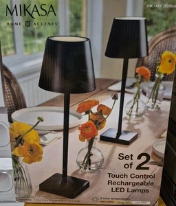 Mikasa Rechargeable 14-inch LED Lamps with Touch Control, Set of 2 (Black) - Picture 1 of 4