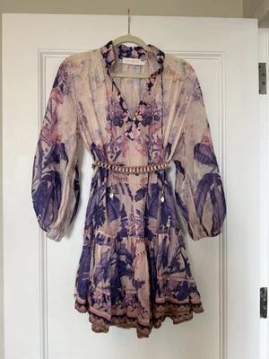 ZIMMERMAN Lyre Beaded-Belt Minidress, Purple Palm, Style #: 0400018809835 - Image 1 of 4