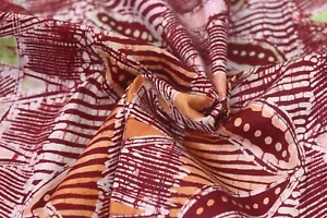 Red Nigerian adire batik hand printed fabric sold by the yard - Picture 1 of 7