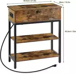 Wood top end table / side table with drawer and built-in USB ports - Picture 1 of 14