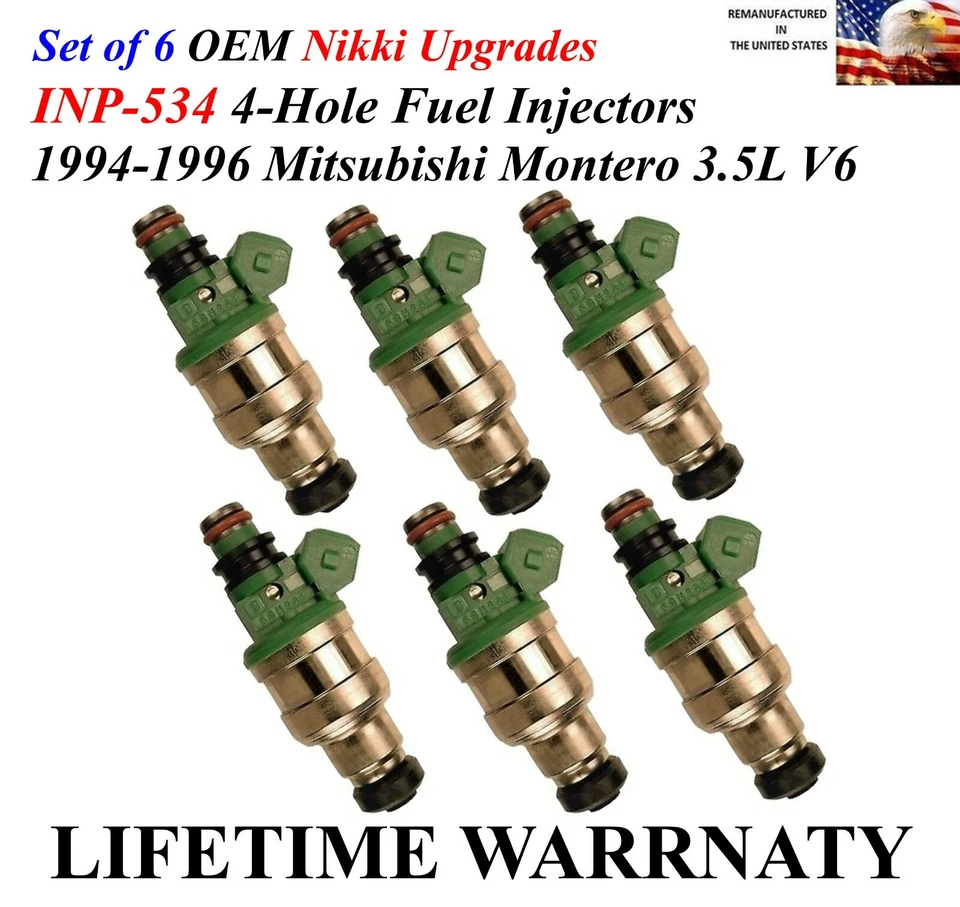 4-Hole Upgrades 6 OEM Nikki Fuel Injectors For 1994-1996 Mitsubishi Montero 3.5L - Image 1 of 1