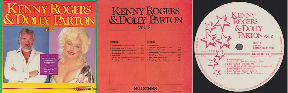 DOLLY PARTON + KENNY ROGERS rare import LP: Kenny & Dolly VOL.2   1989 mint - Image 1 of 1