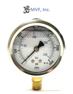 Pressure Gauge 2-1/2" Face S/S Case 0-3000 PSI 1/4" NPT Lower Filled 105ER23 - Picture 1 of 3