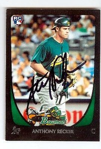 Anthony Recker autographed baseball card Athletics 2011 Topps Bowman #46 Rookie