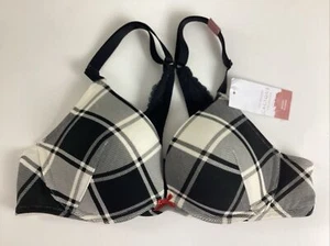 Cacique Lane Bryant Boost Plunge Bra Wire Black Check Raceback 34A 36A NWT - Picture 1 of 12