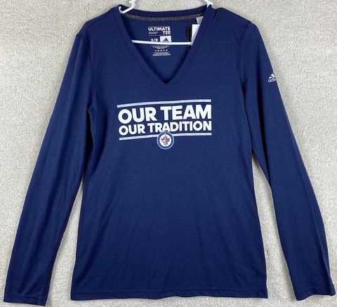 Winnipeg Jets NHL T Shirt Adidas Womens Size S Navy Blue Long Sleeve T Shirt New Cover