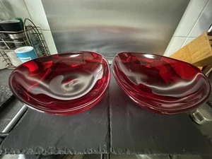 2 Whitefriers Ruby Red Triangular Dishes Mid 20th Century - Picture 1 of 6