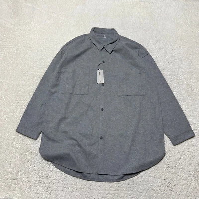 Camisa Muji Hombre Grande Gris Franela Cepillada Gran Tamaño Manga Larga Informal Bolsillos Foto 1 de 4