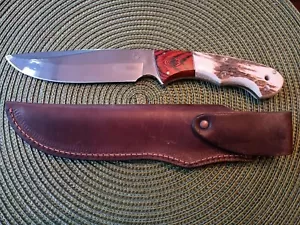 Colt Large Stag Wood Hunter CT-0132 Fixed Blade Knife w/ Sheath 10.5" NICE - Picture 1 of 4